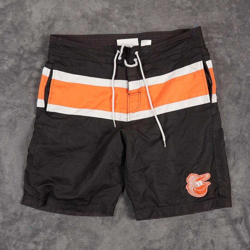 Baltimore Orioles Swim Suit Mens Medium Black Orange Mascot Lined Pockets Trunks